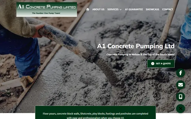 A1 Concrete Pumping website home page - Concrete, Nelson