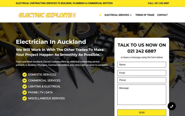 Electric Exploits website home page - Electrical, West Auckland