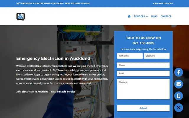Emergency Electrician Auckland website home page - Electrical, Auckland