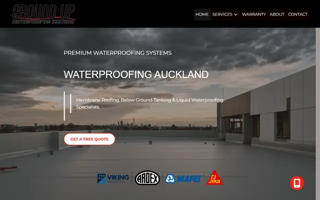 Ground Up Waterproofing website home page - Waterproofing, Auckland