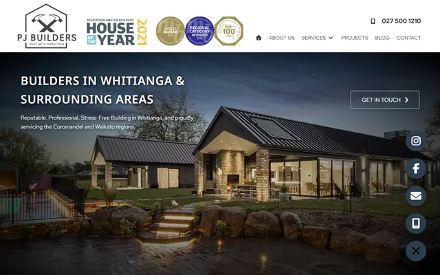 PJ Builders website home page - Building and renovation, Whitianga, Coromandel