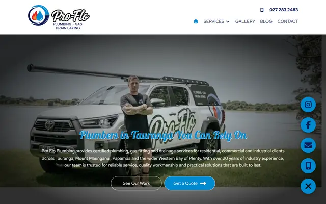 Pro Flo Plumbing website home page - Plumbing, Tauranga