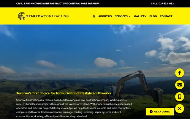 Sparrow Contracting website home page - Earthworks, Tararua