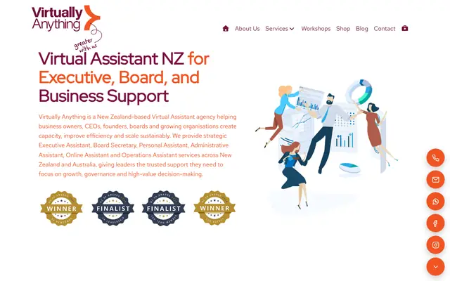 Virtually Anything website home page - Business services, New Zealand and Australia