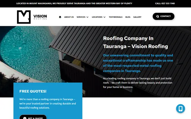Vision Roofing website home page - Roofing, Tauranga